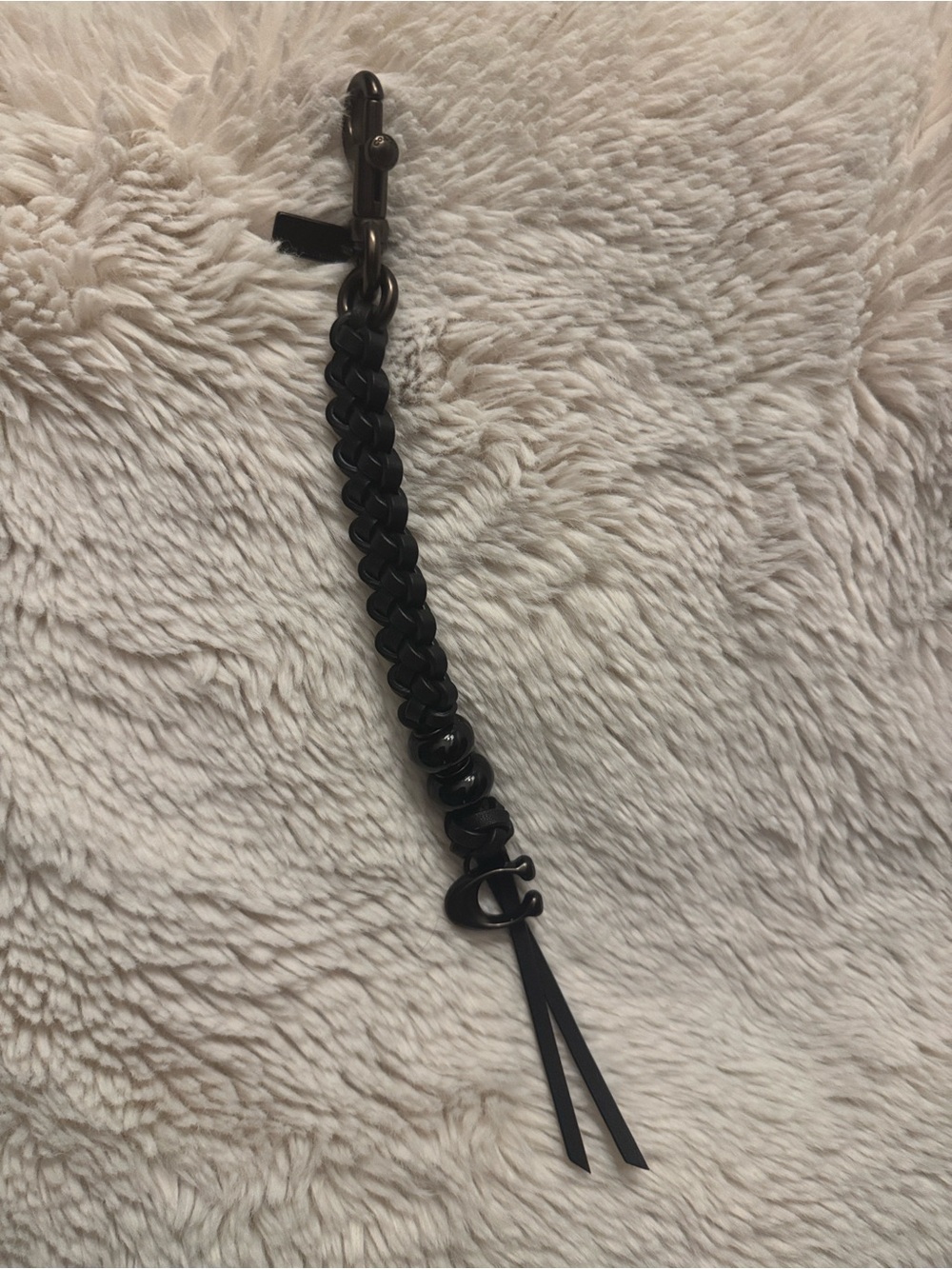 Coach Braided Black Leather Keychain Charm